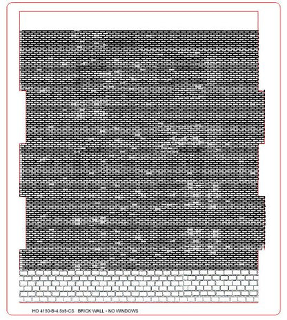 4.5" Wide - HO / HOn3 Brick Wall Panel Kit - Cut Stone Foundation, NO Windows - ITLA
