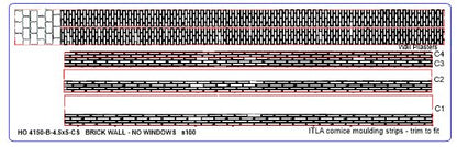 4.5" Wide - HO / HOn3 Brick Wall Panel Kit - Cut Stone Foundation, NO Windows - ITLA