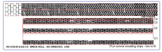 4.5" Wide - HO / HOn3 Brick Wall Panel Kit - Cut Stone Foundation, NO Windows - ITLA