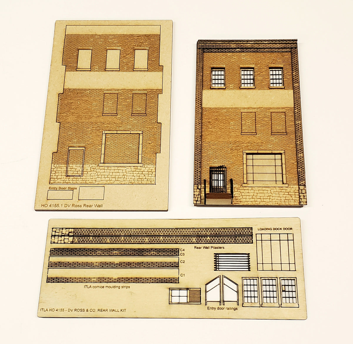 3" Wide - HO / HOn3 Brick Wall Panel Kit, Random Stone Foundation with Loading Dock, Entry Door Set, 3 Windows - ITLA