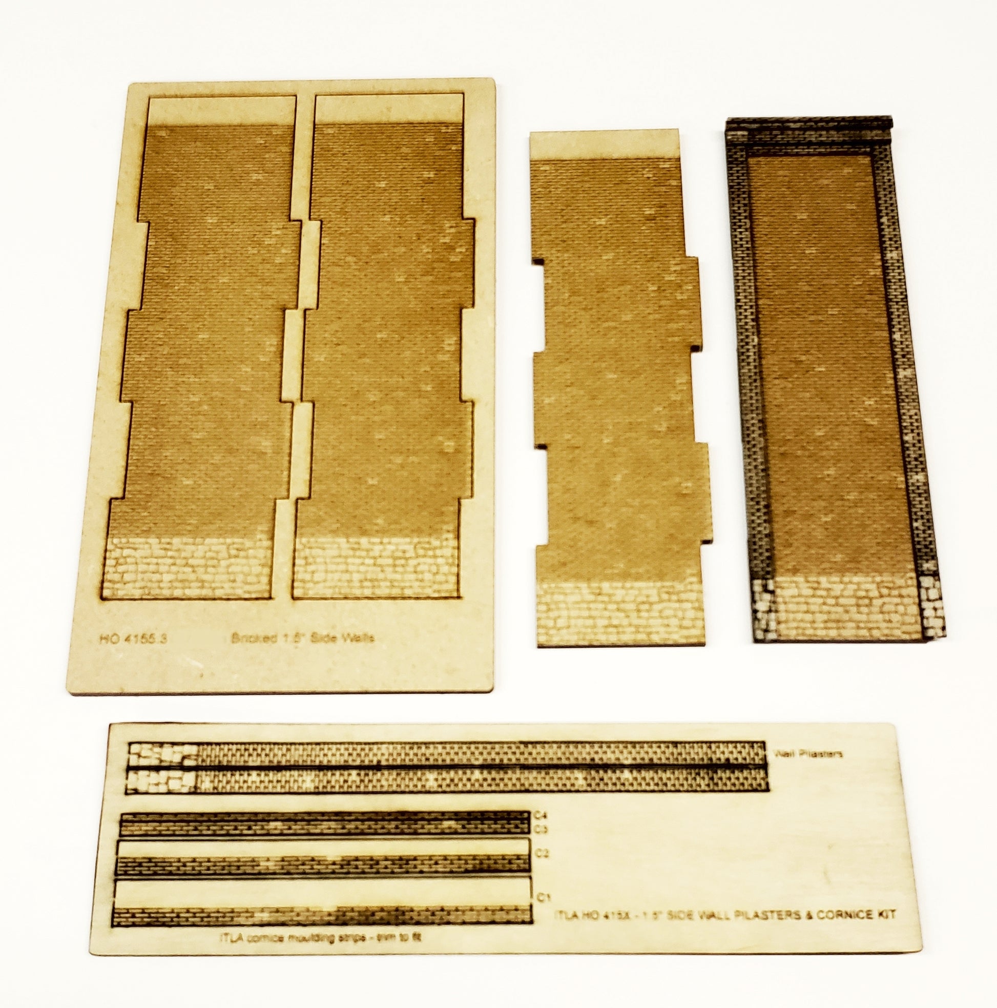 1.5" Wide - HO / HOn3 Brick Wall Panel Kit - Random Stone Foundation - One Pair - ITLA