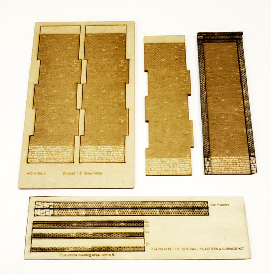 1.5" Wide - HO / HOn3 Brick Wall Panel Kit - Random Stone Foundation - One Pair - ITLA