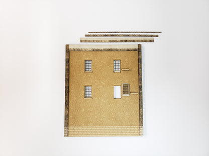 4.5" Wide - HO / HOn3 Brick Wall Panel Kit - Cut Stone Foundation, 4 Windows - ITLA