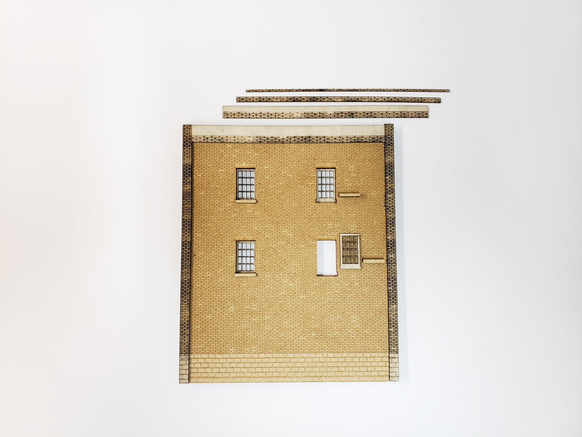 4.5" Wide - HO / HOn3 Brick Wall Panel Kit - Cut Stone Foundation, 4 Windows - ITLA