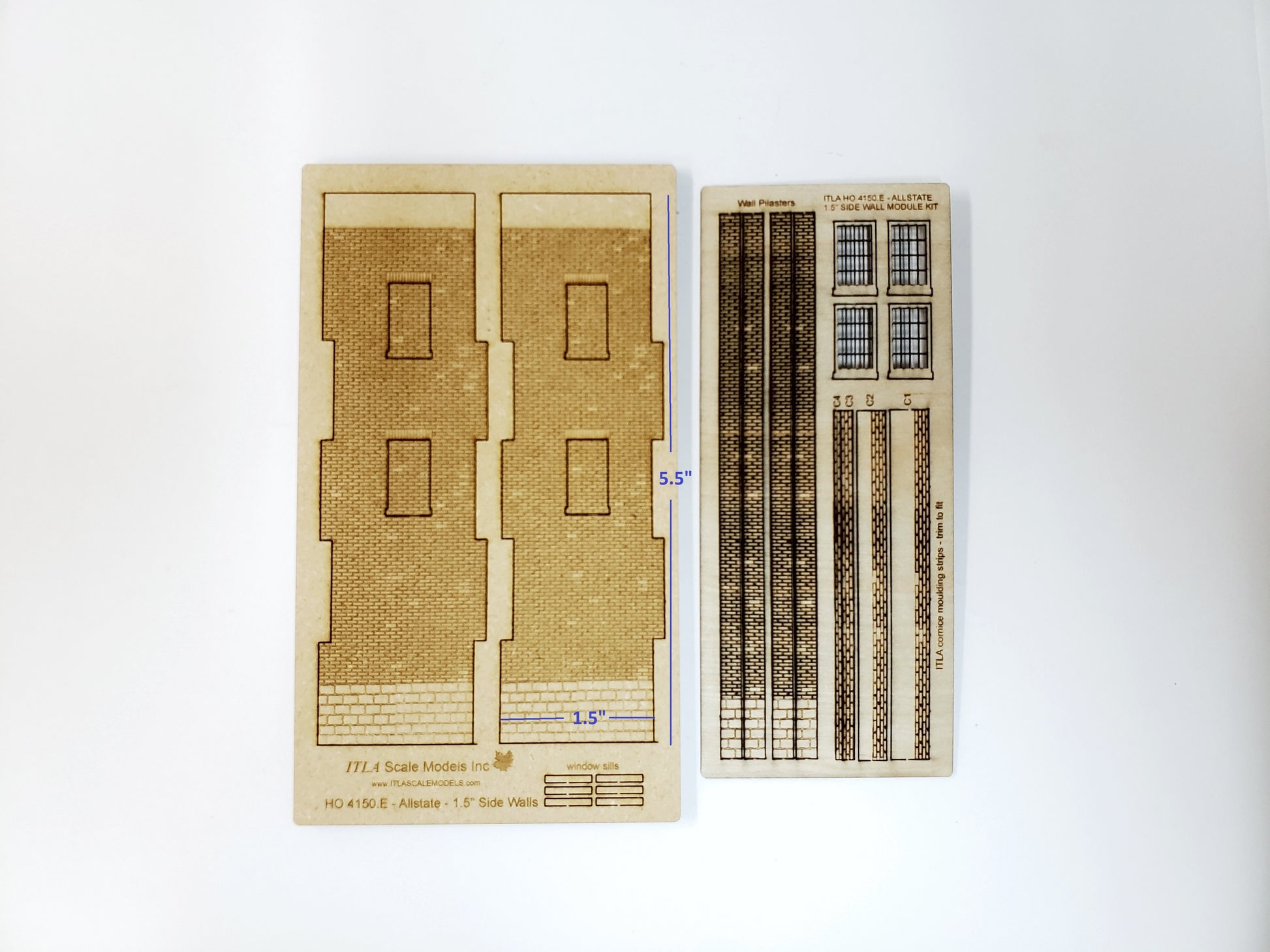 1.5" Wide - HO / HOn3 Brick Wall Panel Kit - Cut Stone Foundation - One Pair with Windows - ITLA