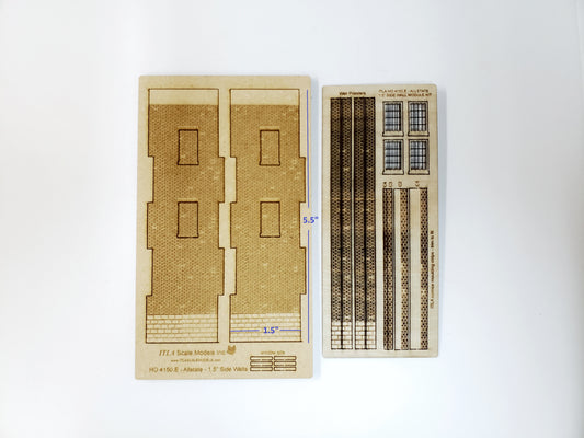 1.5" Wide - HO / HOn3 Brick Wall Panel Kit - Cut Stone Foundation - One Pair with Windows - ITLA