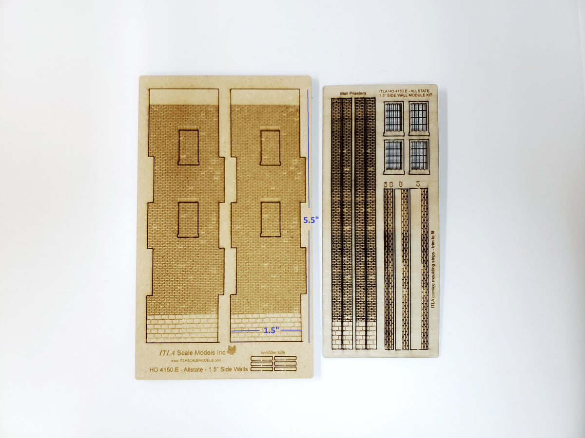 1.5" Wide - HO / HOn3 Brick Wall Panel Kit - Cut Stone Foundation - One Pair with Windows - ITLA