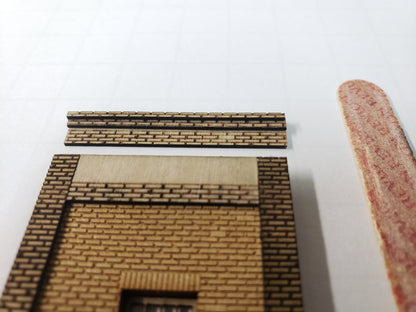 1.5" Wide - HO / HOn3 Brick Wall Panel Kit - Cut Stone Foundation - One Pair with Windows - ITLA
