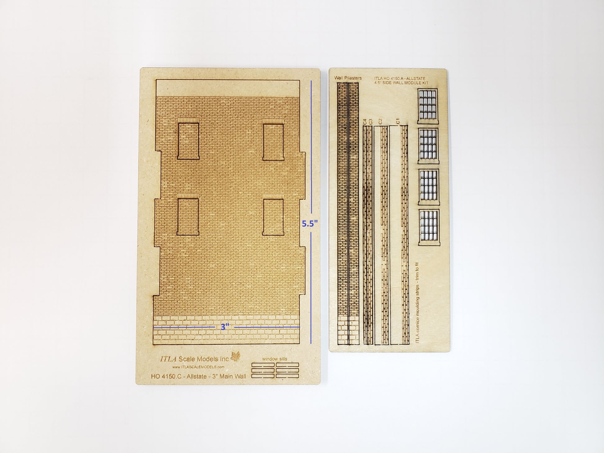 3" Wide - HO / HOn3 Brick Wall Panel Kit - Cut Stone Foundation, 4 Windows - ITLA