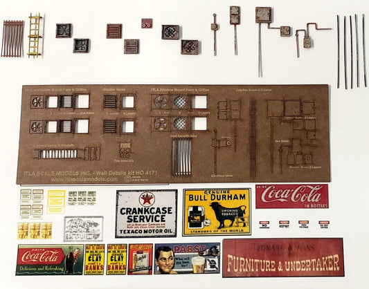 HO Scale - 18 piece Wall Detail Kit - ITLA