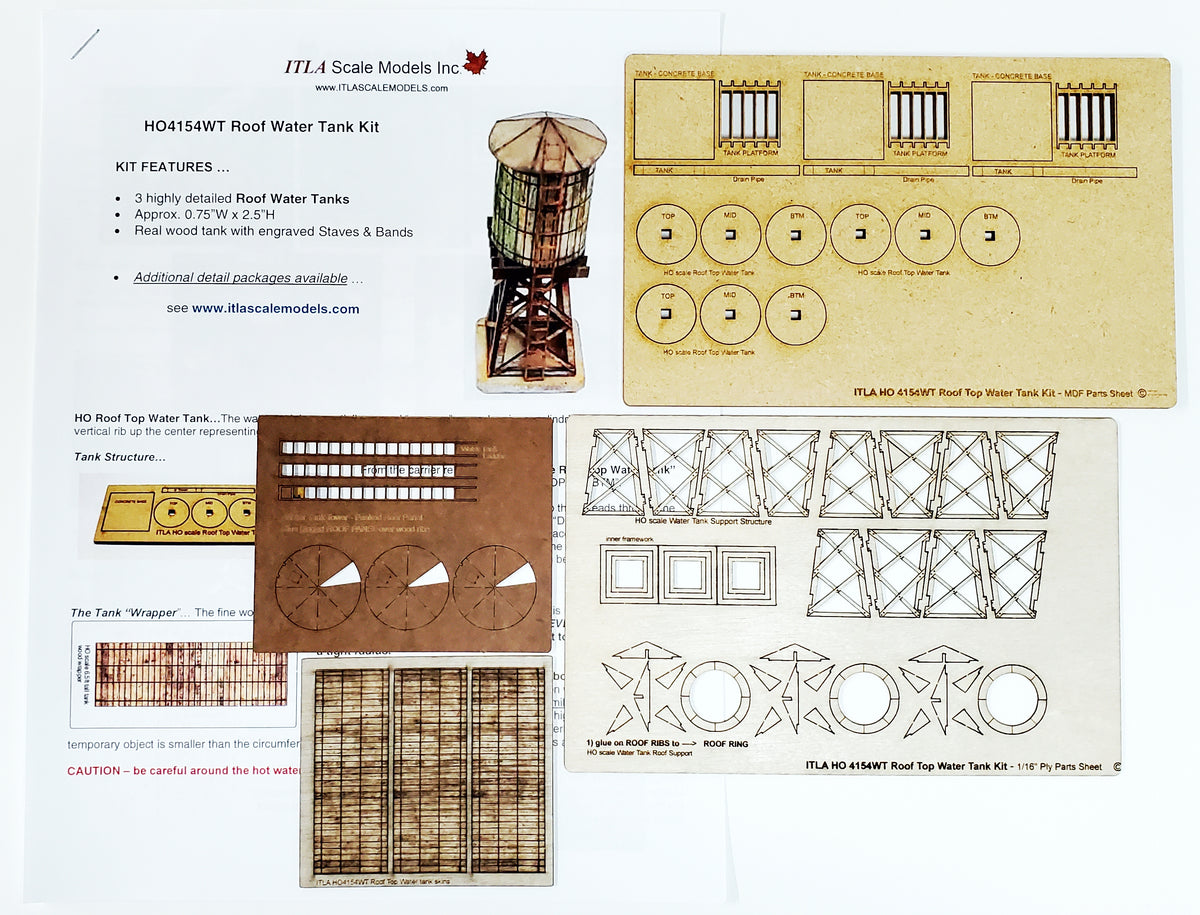 HO Roof Top Wooden Water Tank Kit - Set of 3 - ITLA