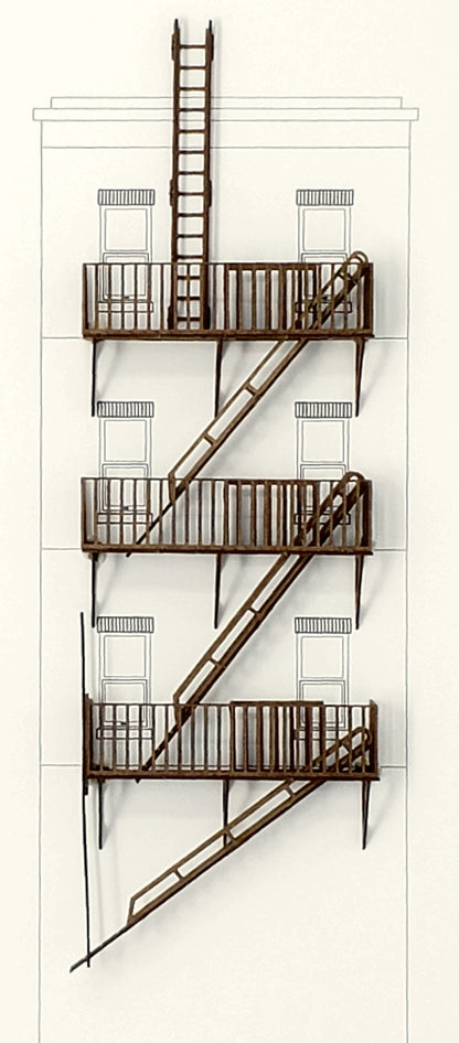 HO Fire Escapes - Set of 3 with Ladders, Roof & Ground access - ITLA