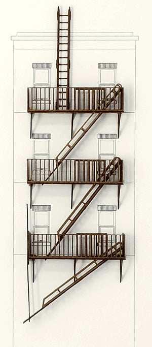 HO Fire Escapes - Set of 3 with Ladders, Roof & Ground access - ITLA