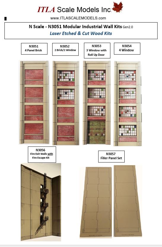 N Scale Industrial Wall Modules - sold in PAIRS - ITLA