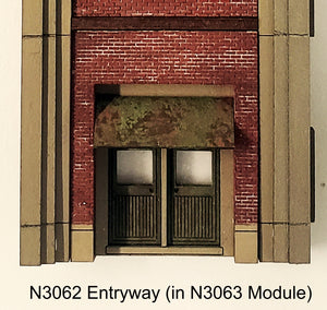 N Scale Industrial Wall Module - 5th Story Elevator Head House & Ground Level Entryway - ITLA